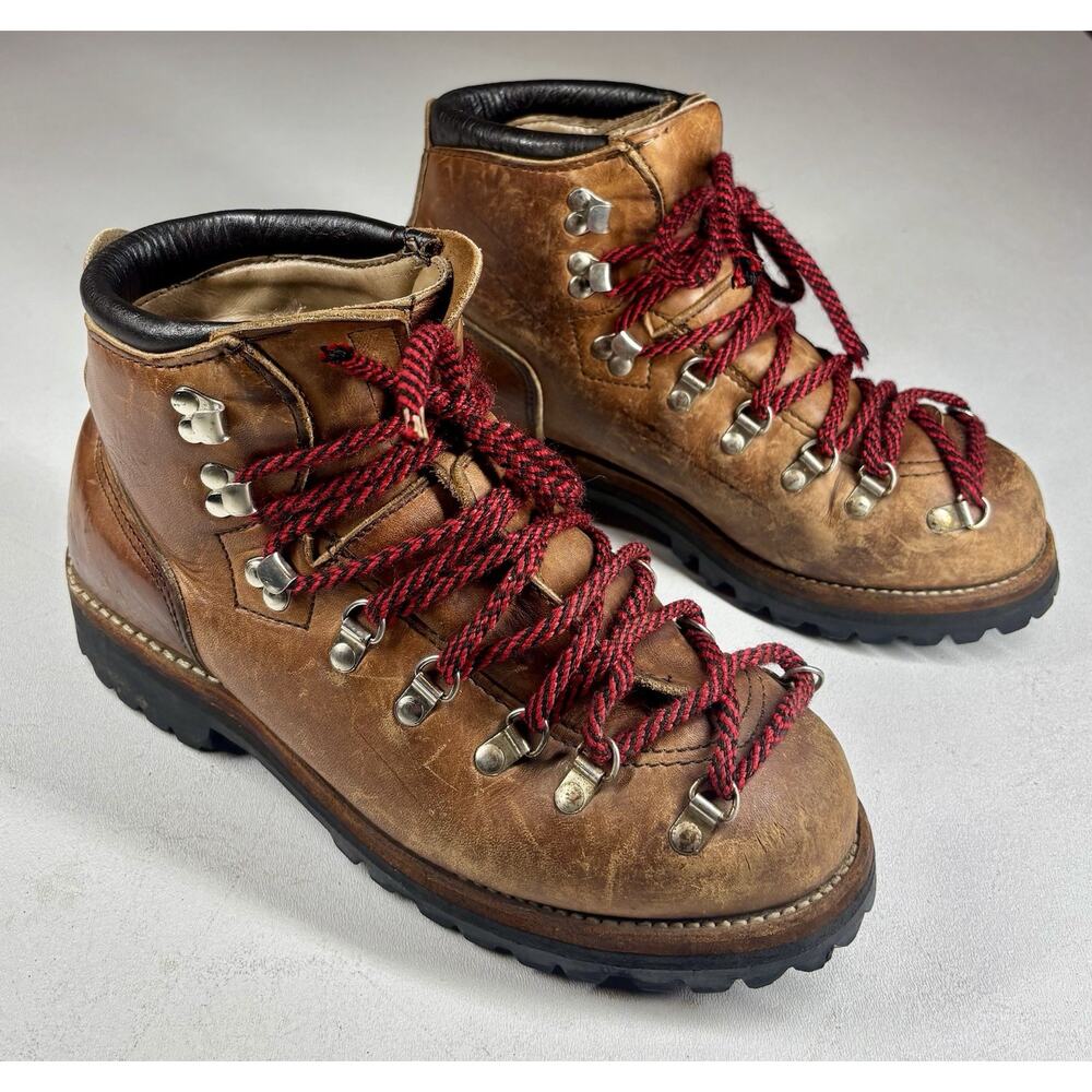 Dexter Vintage Hiking Vibram Mountaineering Boots Mens 8.5 Leather Brown USA